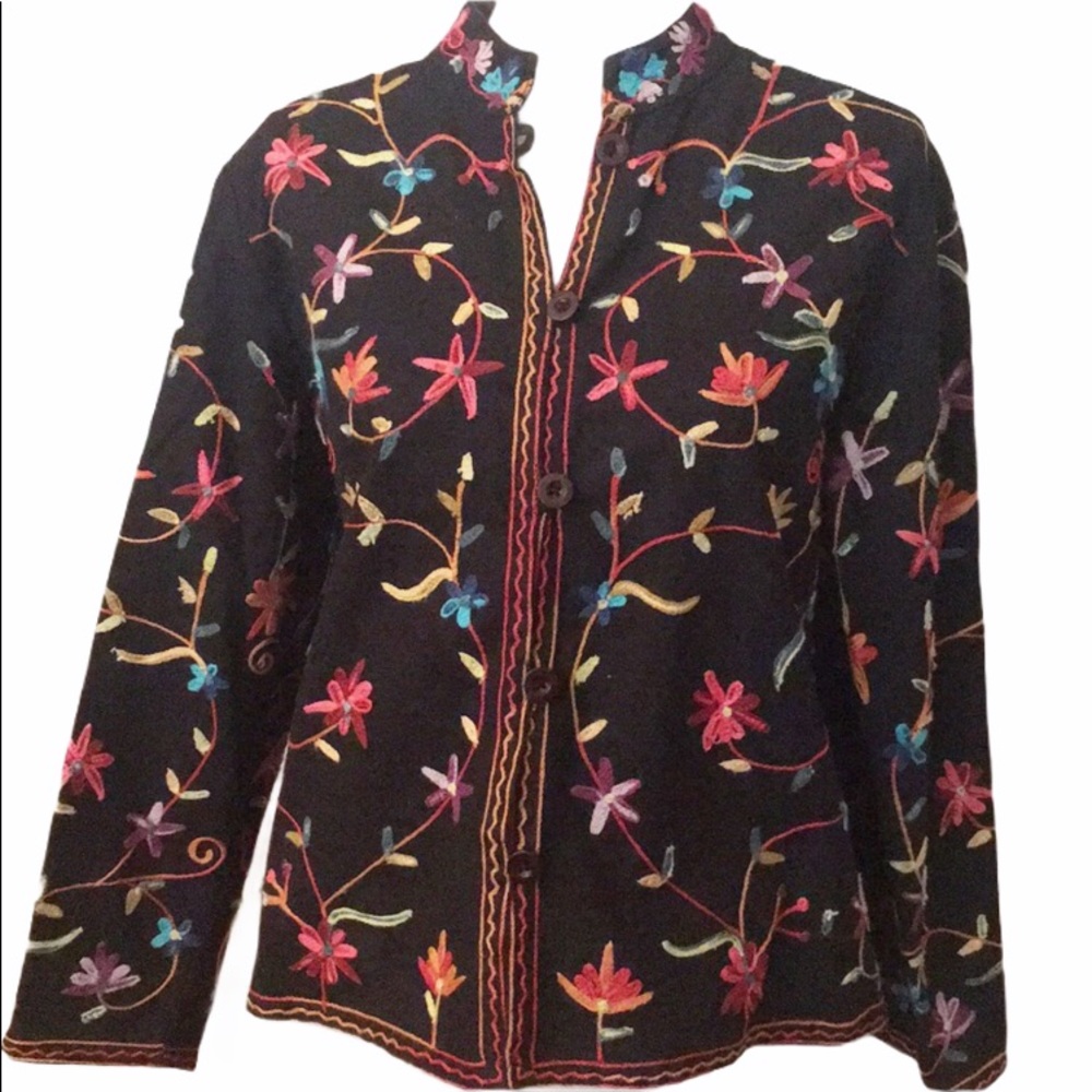 EUC BFA classics Floral Embroidered black jacket